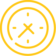 A minimalist clock icon with a yellow outline and hands set to approximately 3:30.