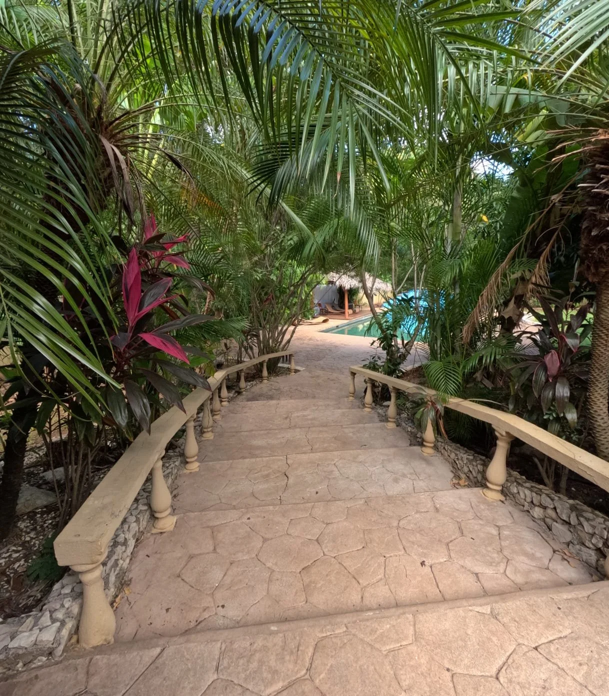 Step down into your Private Tropical Oasis! These lush stairs lead you directly to the Salterra Wellness pool and rancho, your exclusive luxury retreat in Playas del Coco, Guanacaste. Discover your secret sanctuary for a world-class massage or couple