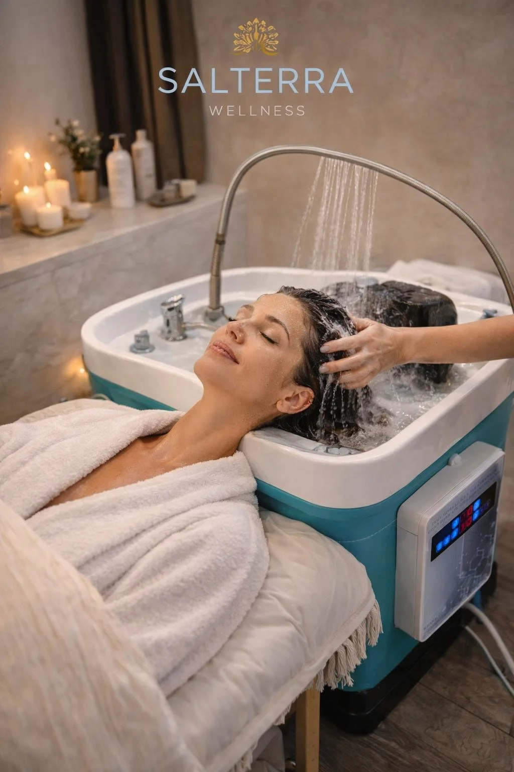 Couples massage and head spa experience at Salterra Wellness in Playas del Coco, featuring a relaxing full-body massage for two followed by a luxury head spa scalp treatment in a serene spa setting.