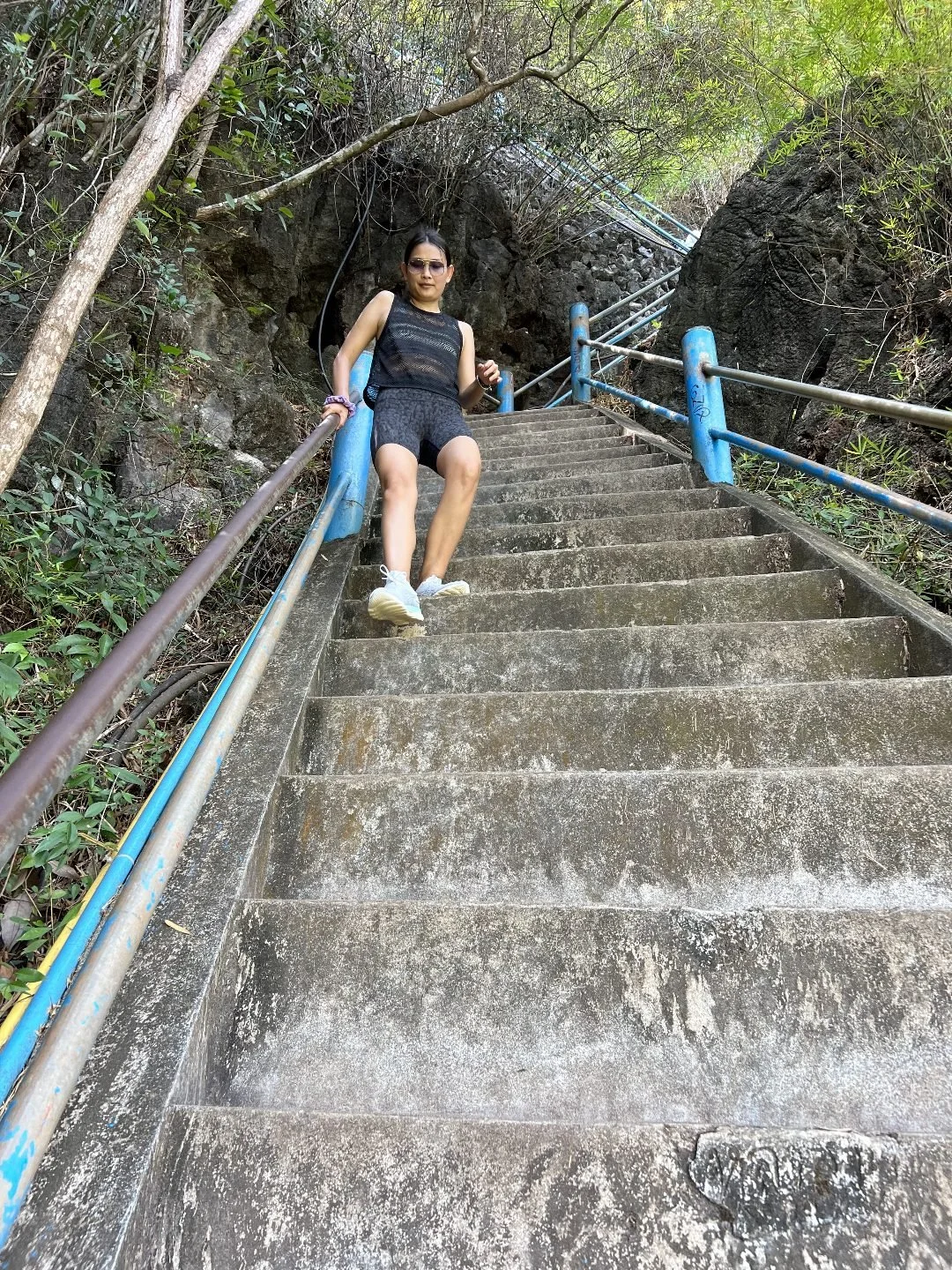 Tiger Cave Temple - Climbing Down the Steps