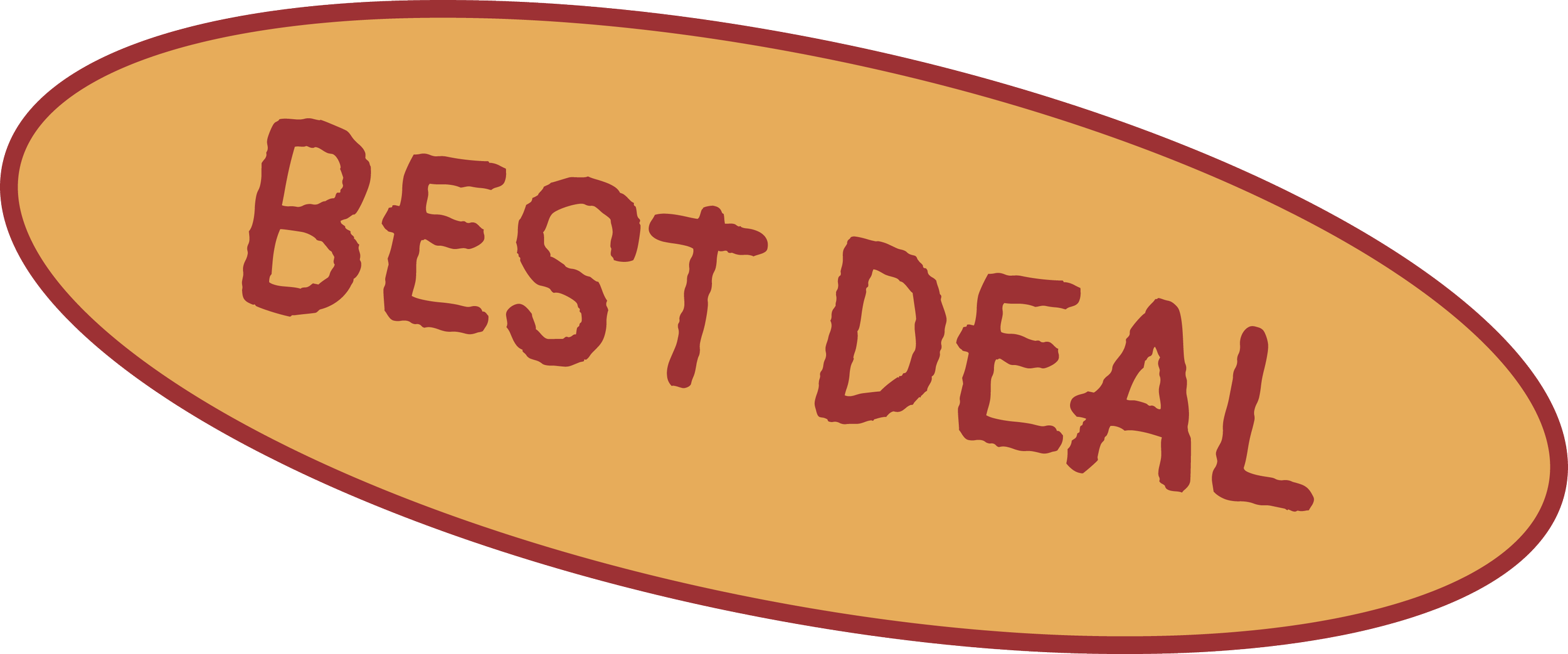An oval-shaped sign with a tan background and red border that reads "BEST DEAL" in red handwritten-style font.