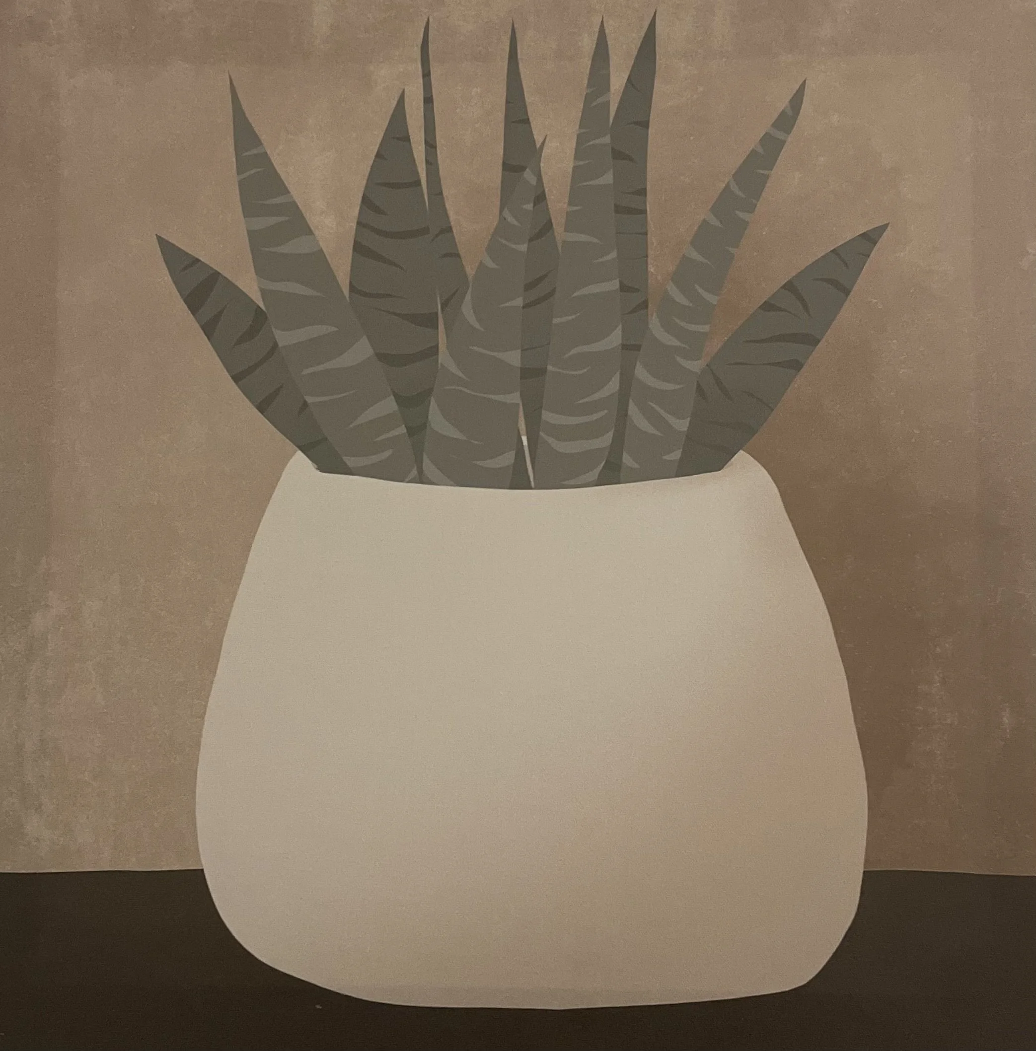 Illustration d'une plante en pot beige avec des feuilles longues et pointues à rayures.