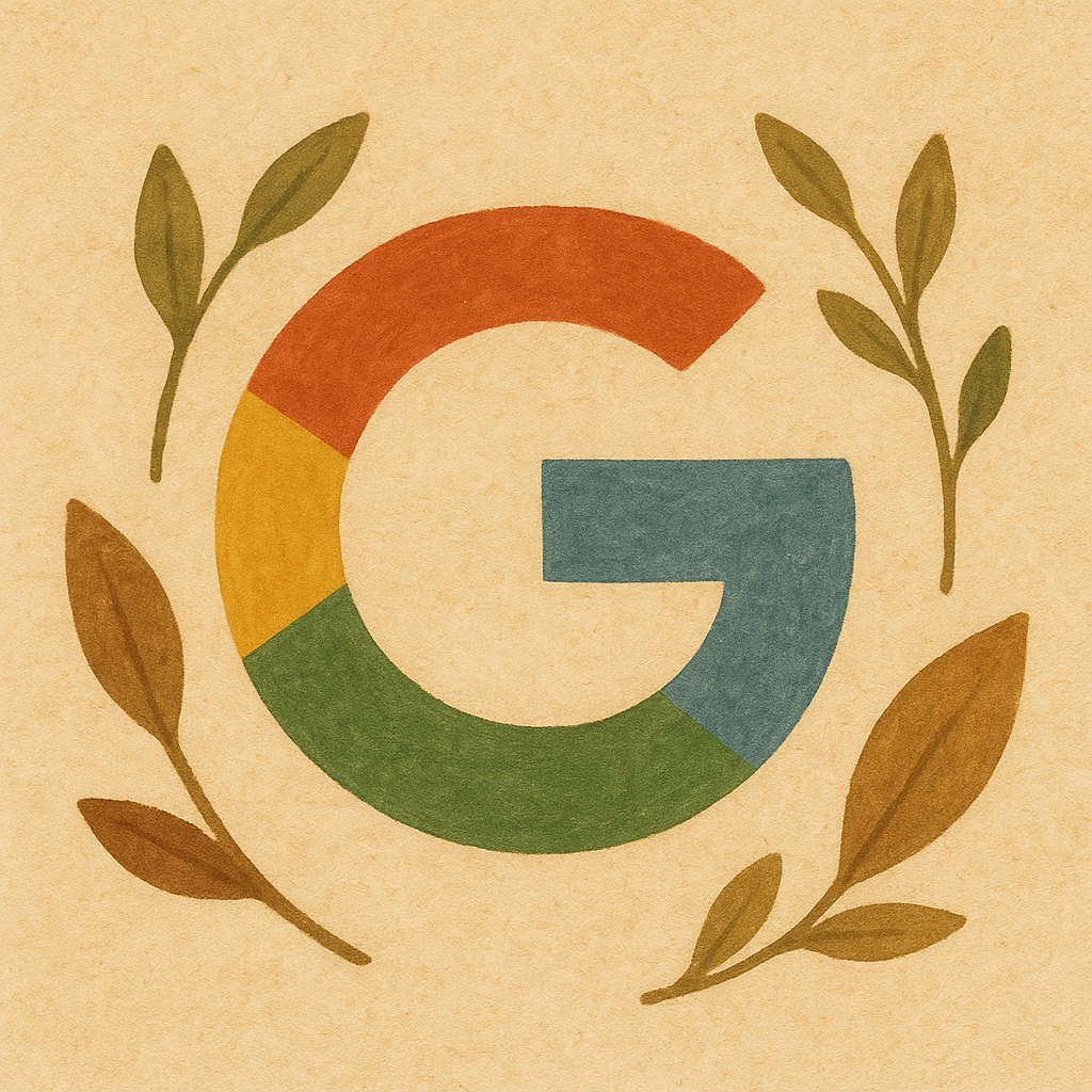Logo de Google entouré de branches avec des feuilles