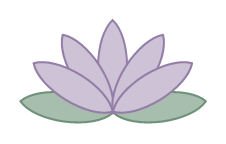 Illustration of a purple lotus flower with green leaves.