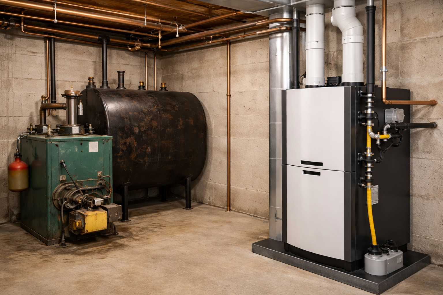 Fuel oil boiler room before oil to gas conversion Rochester NY