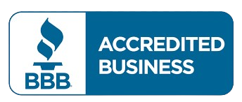 BBB Accredited Business badge with blue background and white text