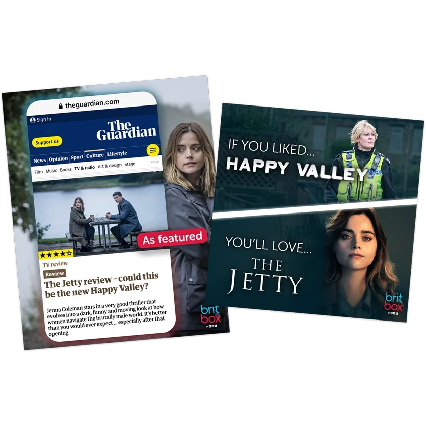 Graphic design samples of two social media posts promoting shows for a major streaming service.