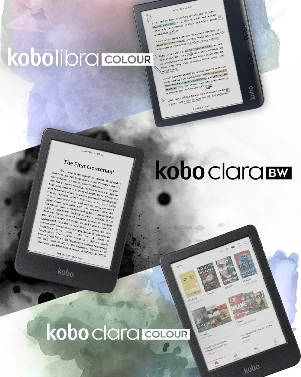 Graphic design campaign featuring three Kobo products for launch reveal