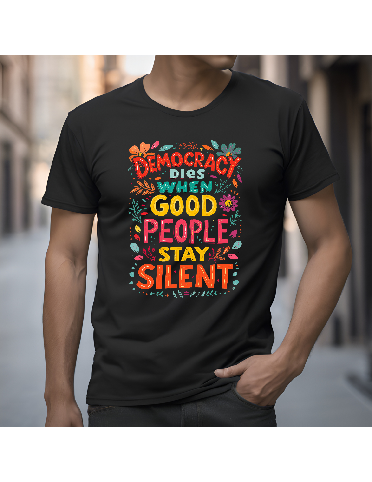 'Democracy Dies When Good People Stay Silent' Statement T-Shirt