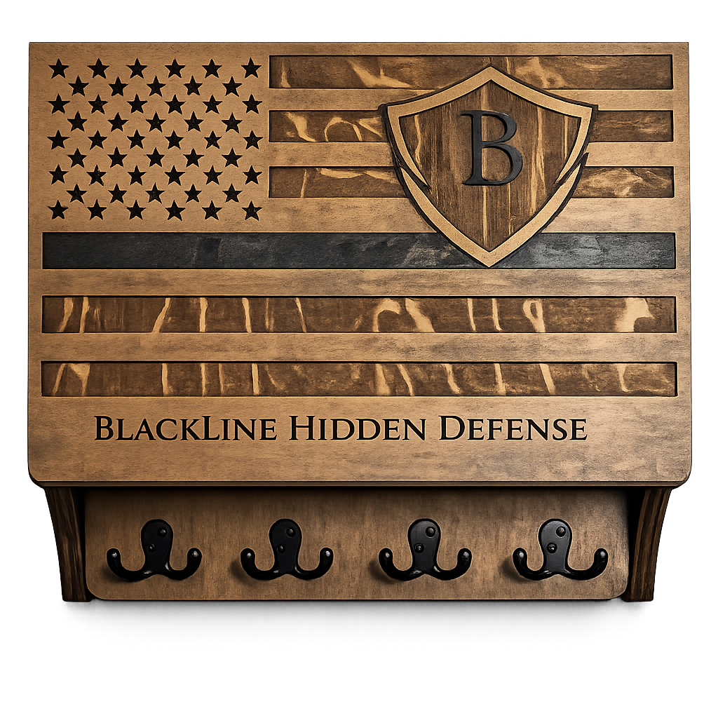 BlackLine Hidden Defense concealed gun cabinet with solid wood construction and premium finish