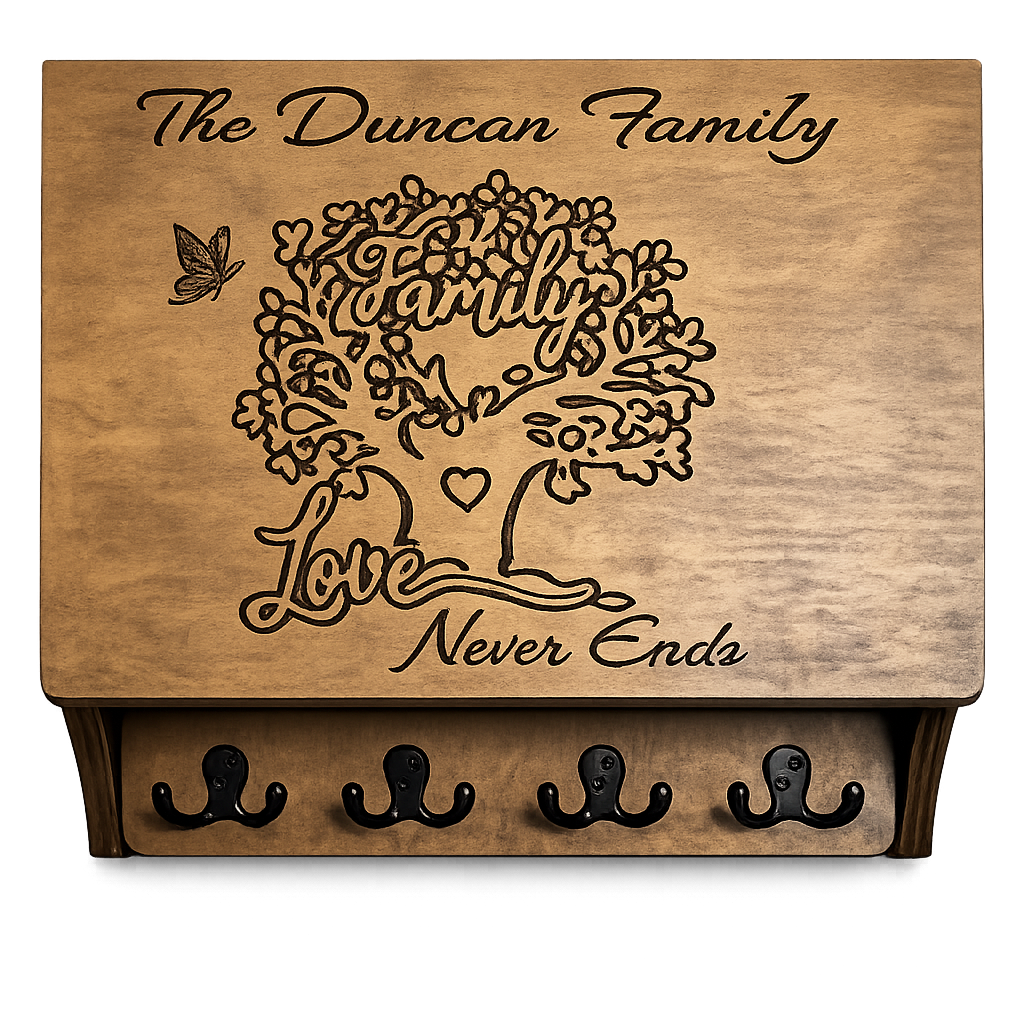 Custom engraved hidden gun storage cabinet with family tree design for personalized firearm storage
