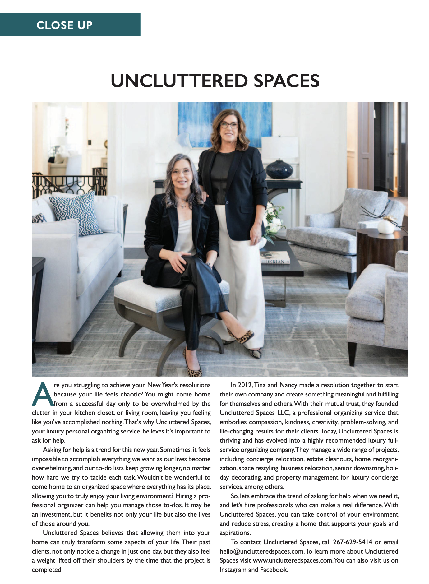 Tina and Nancy, co-owners of Uncluttered Spaces, are featured in Bucks County Magazine- Read more
