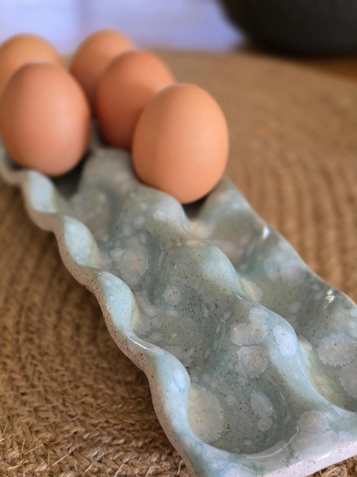 Seafoam Bloom Ceramic Egg Holder (Holds 12)
