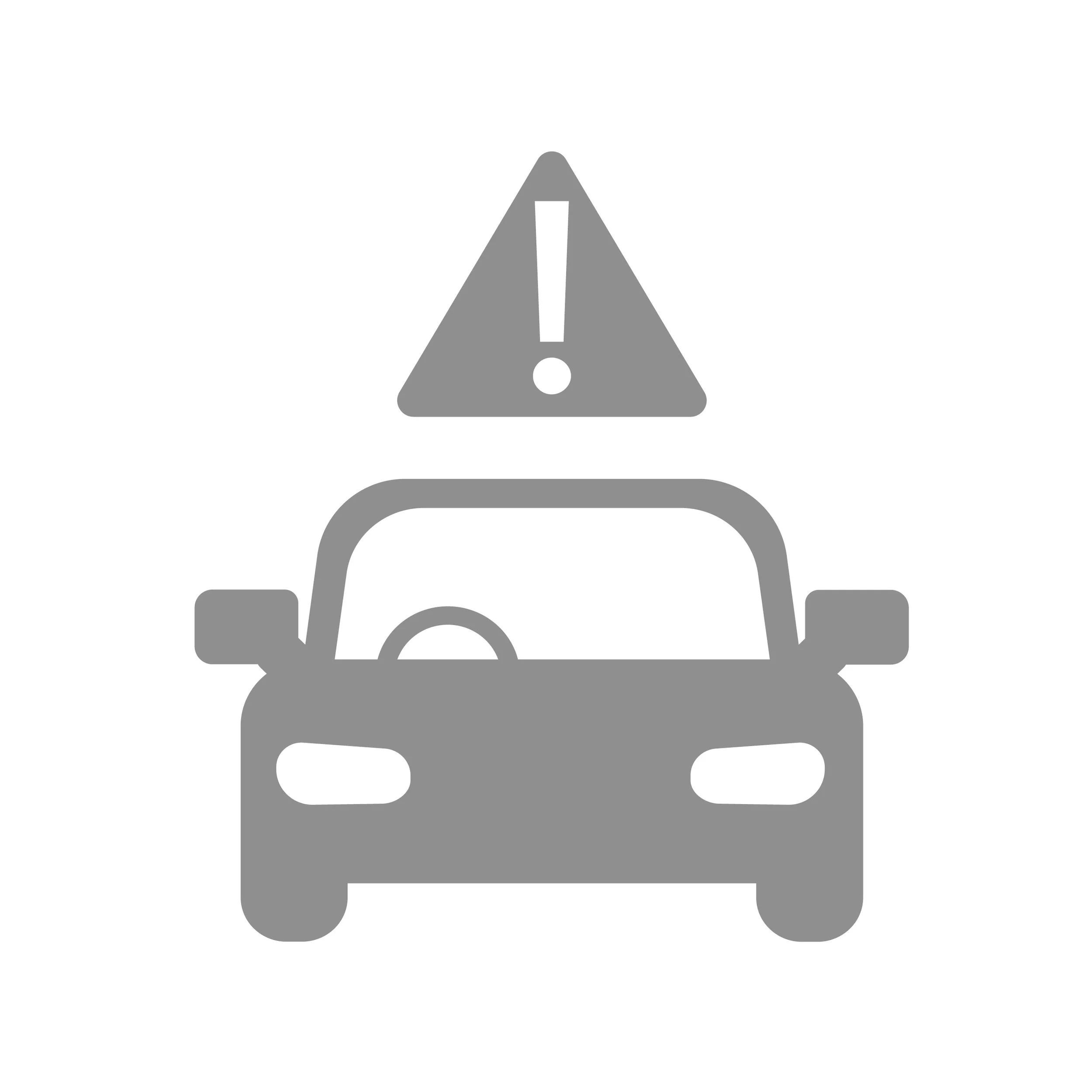 Gray icon of a car with an exclamation mark inside a triangle above it, indicating a warning or alert related to the vehicle.