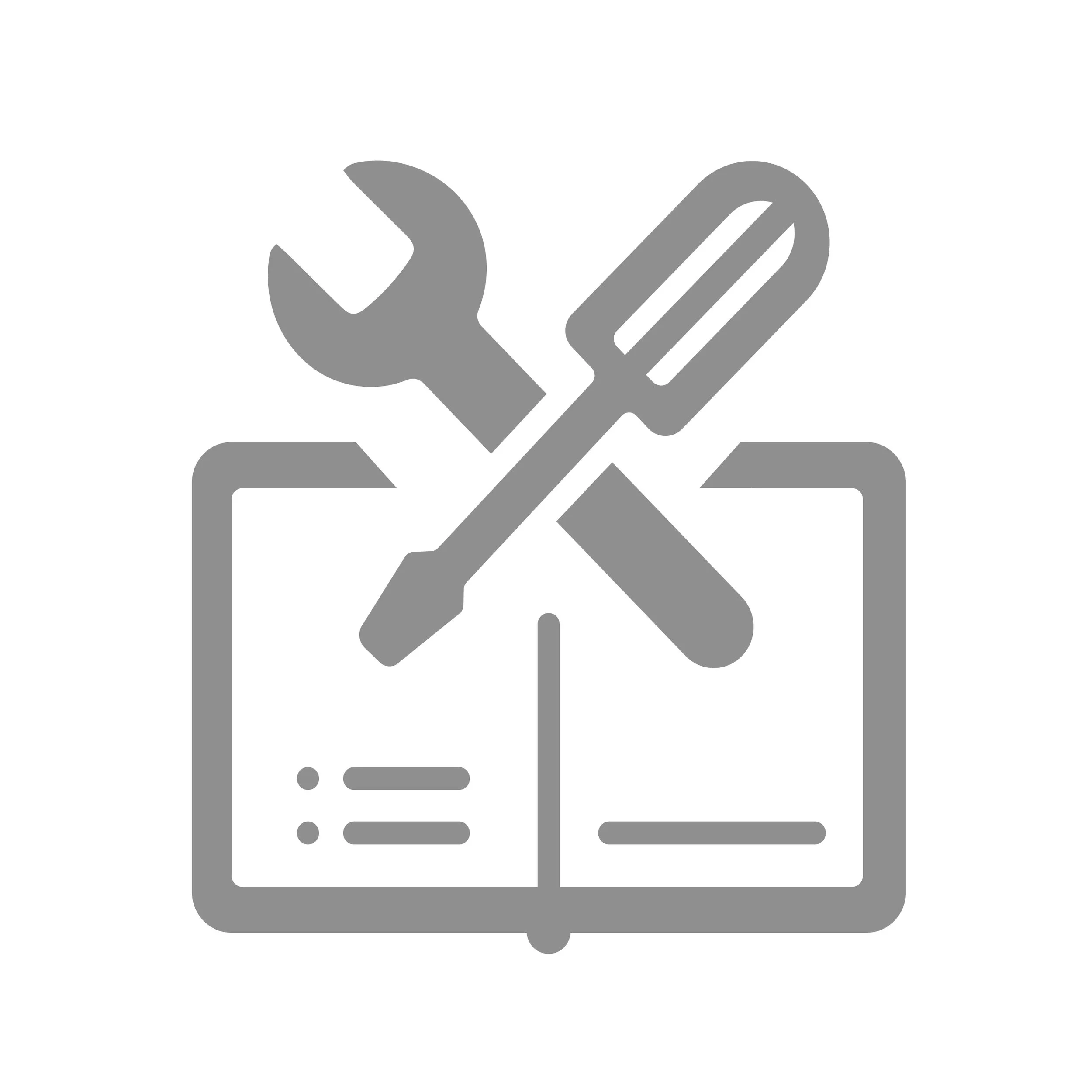 Icon of a book with a wrench and screwdriver crossing each other above it, representing services logbook.