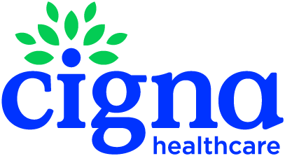 Cigna Healthcare logo with green leafy design above the blue text 'cigna' and smaller blue 'healthcare' below.
