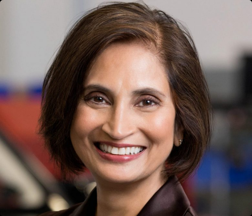 Padmasree Warrior speaking on artificial intelligence, innovation, digital transformation, technology leadership and the future of business at a global conference.