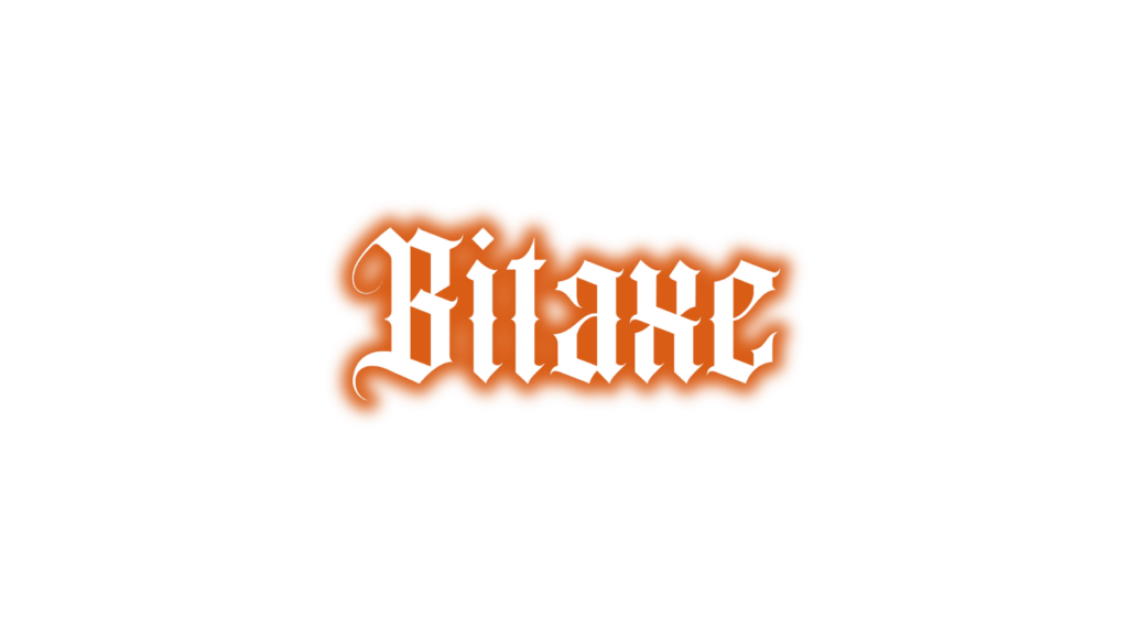 A logo with the word 'Bitax' in a stylized, gothic font with a red and brown gradient background.