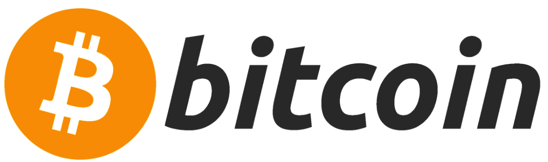 The image shows the Bitcoin logo with an orange circle containing a black stylized B with two vertical lines, followed by the word 'bitcoin' in gray lowercase letters.