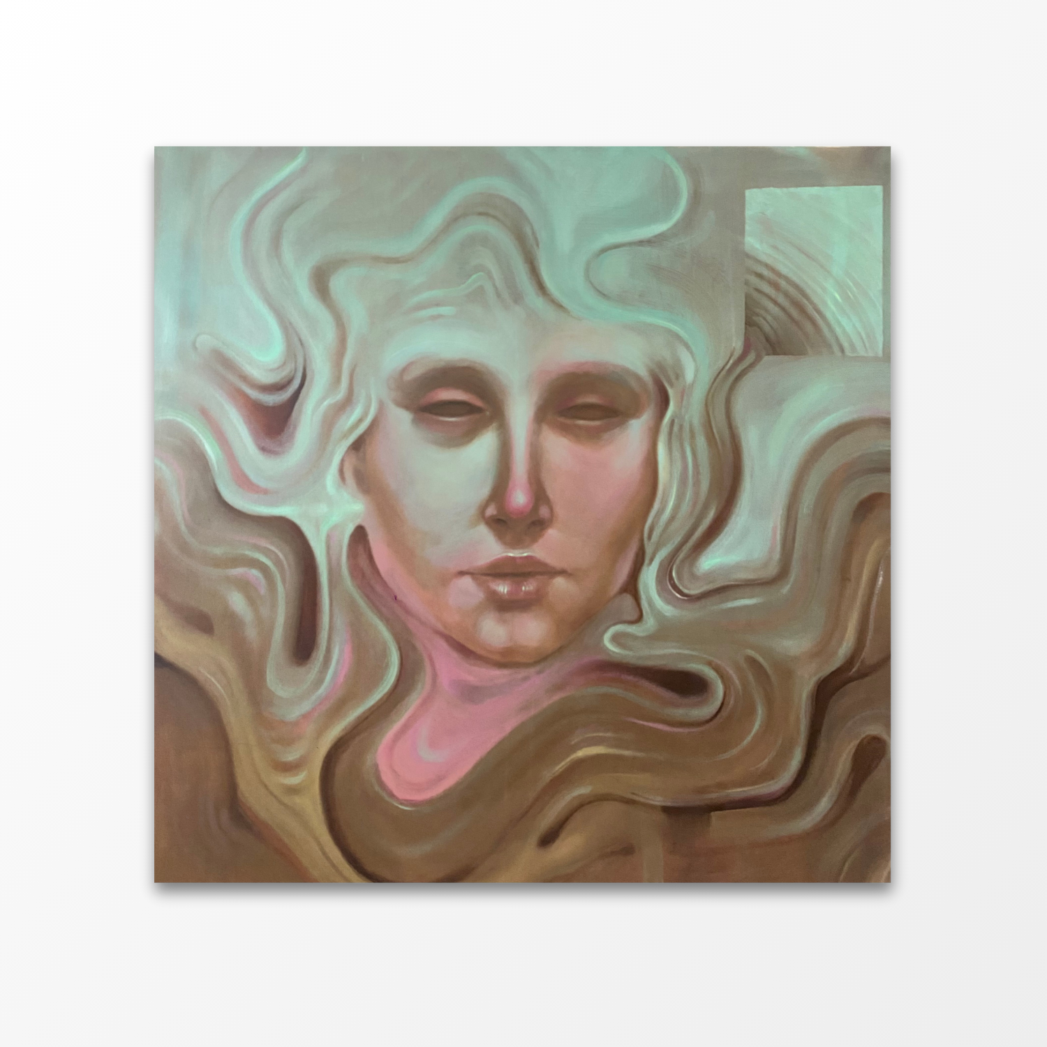 Transmission, 2025. Oil on canvas — 100 x 100 cm 