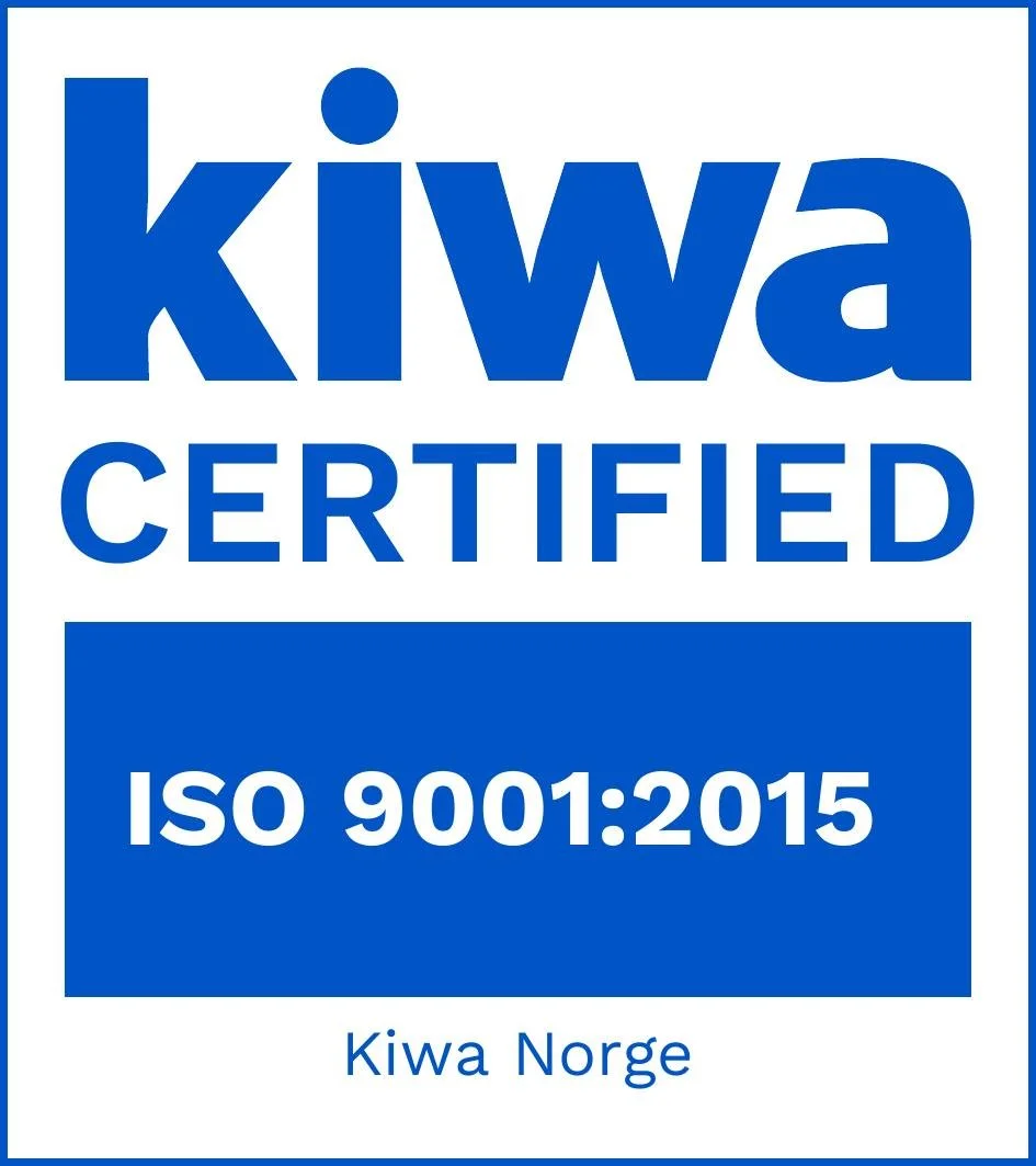 A wooden stamp with a red circular face that reads 'ISO 9001 CERTIFIED' and impresses a red "ISO" seal on paper.