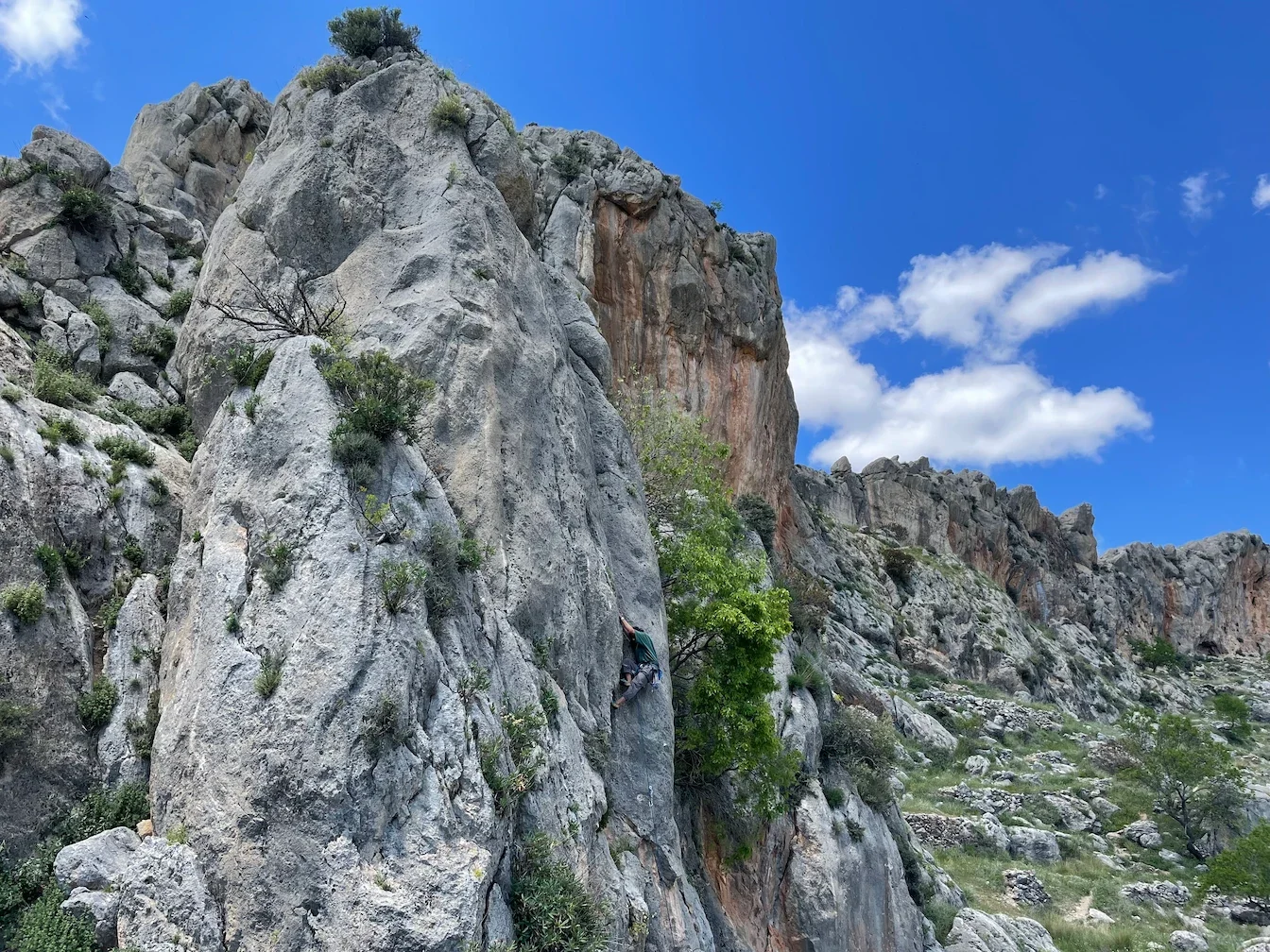 Climber on a beautiful limestone route close to Granada