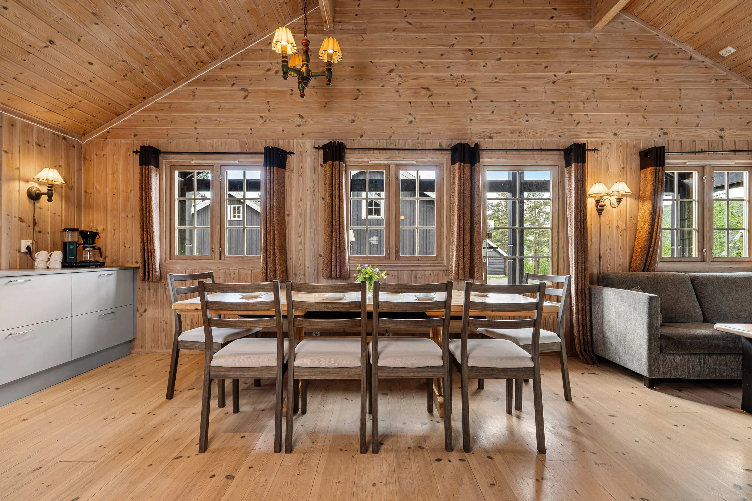 Set dining table in a cozy cabin. Photo