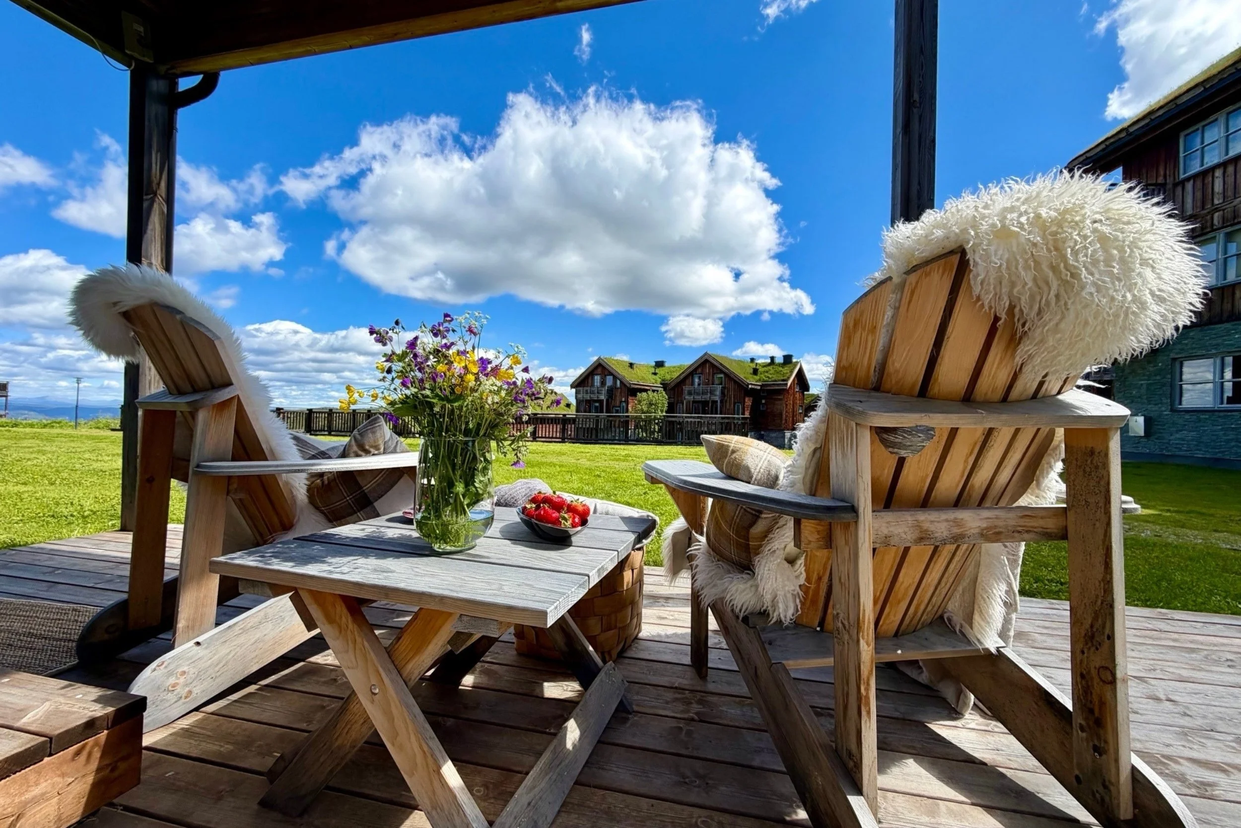 Nice patio with furniture. Summer atmosphere. Photo