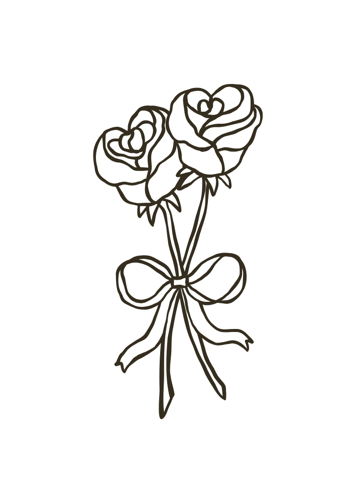 Eine stilisierte Darstellung von drei Rosen mit einem Band um die Stiele.