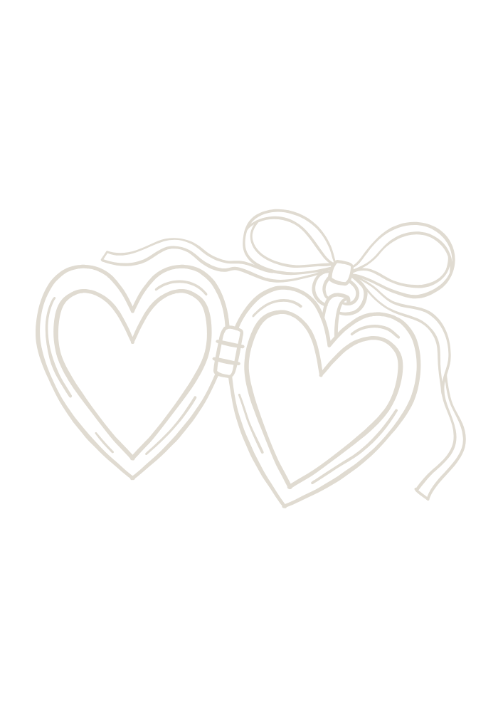 Zwei liebevoll gezeichnete Herzhälften, die mit einer Schleife verbunden sind.