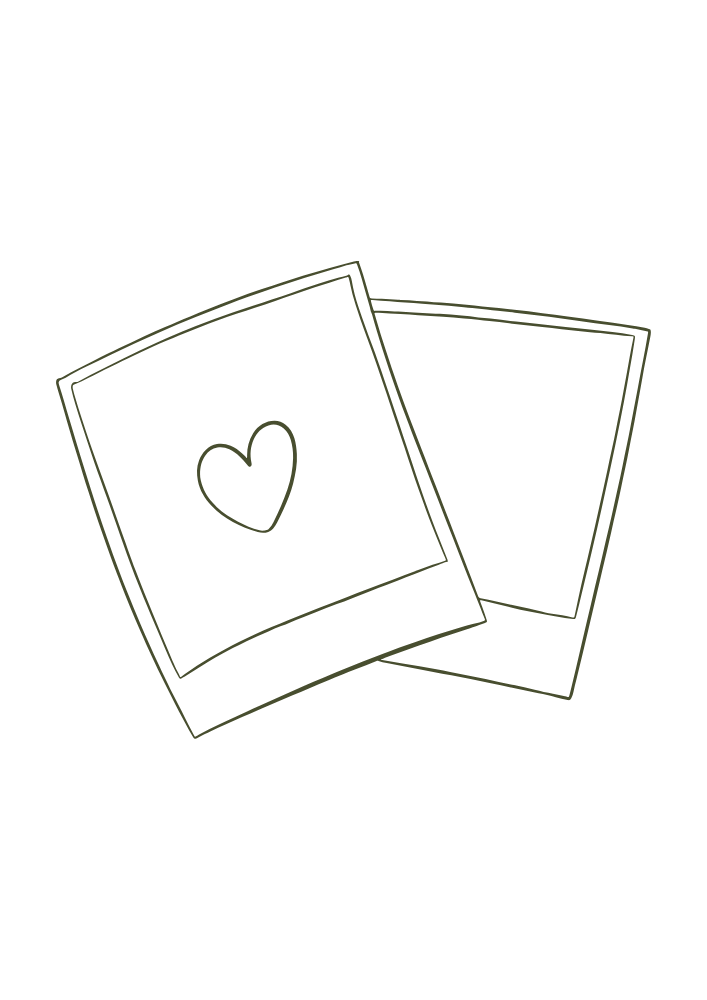 Zwei Polaroid-Bilder, eines mit einem Herz symbolisiert.