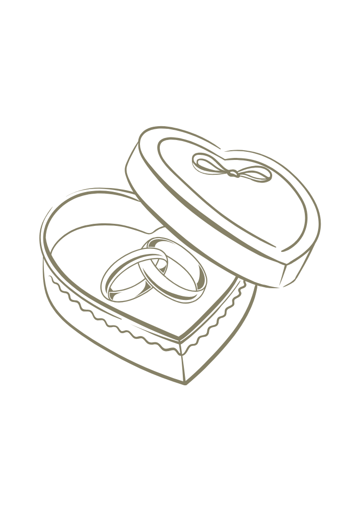 Ein offenes Herz-Schachtel mit einem Ehering darin.