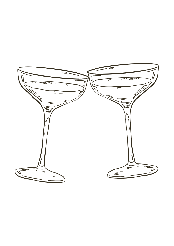 Zwei Champagnergläser, die sich berühren.