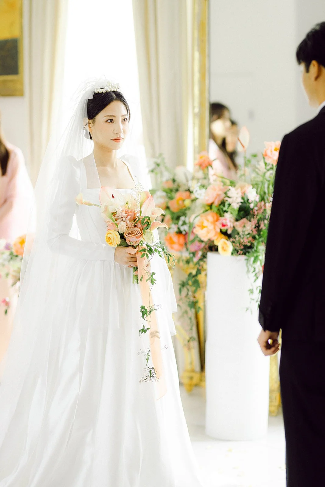 bride and grooms first kiss after the ceremony, exiting the church in editorial style documentory in kokkedale slot in denmark ceremony crying fine art style