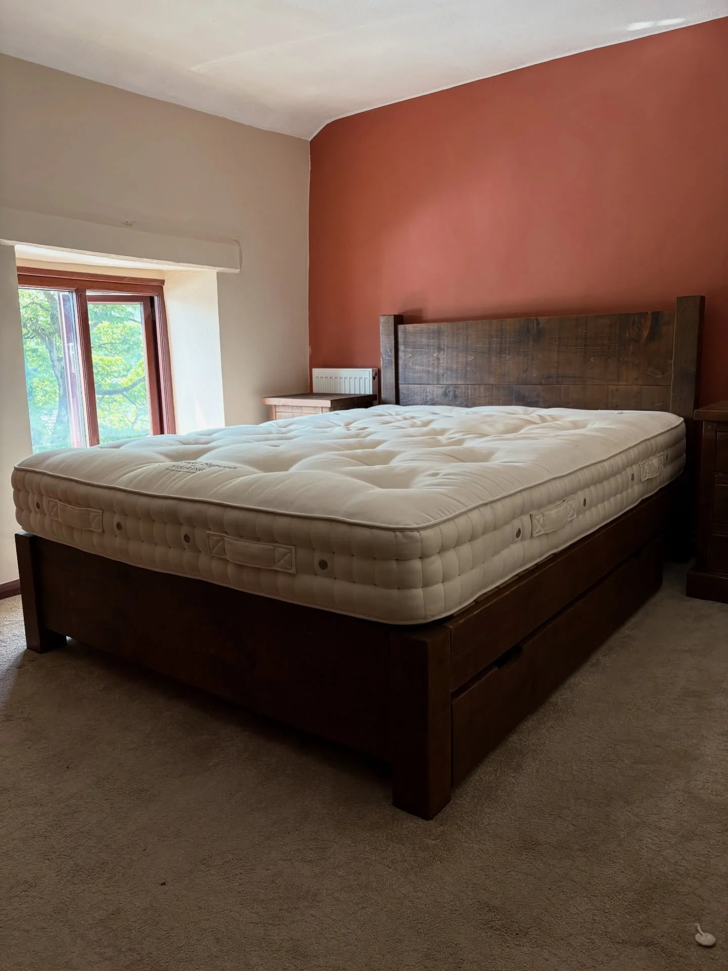 Recently delivered!

This king size rough sawn bed with low footboard and under bed drawers.

This customer wanted under bed drawers for extra storage, so we were able to &lsquo;flip&rsquo; the side rails and have the mattress sit more on top of the 