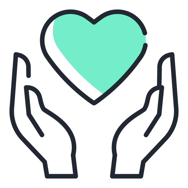 Two hands holding up a light blue heart.