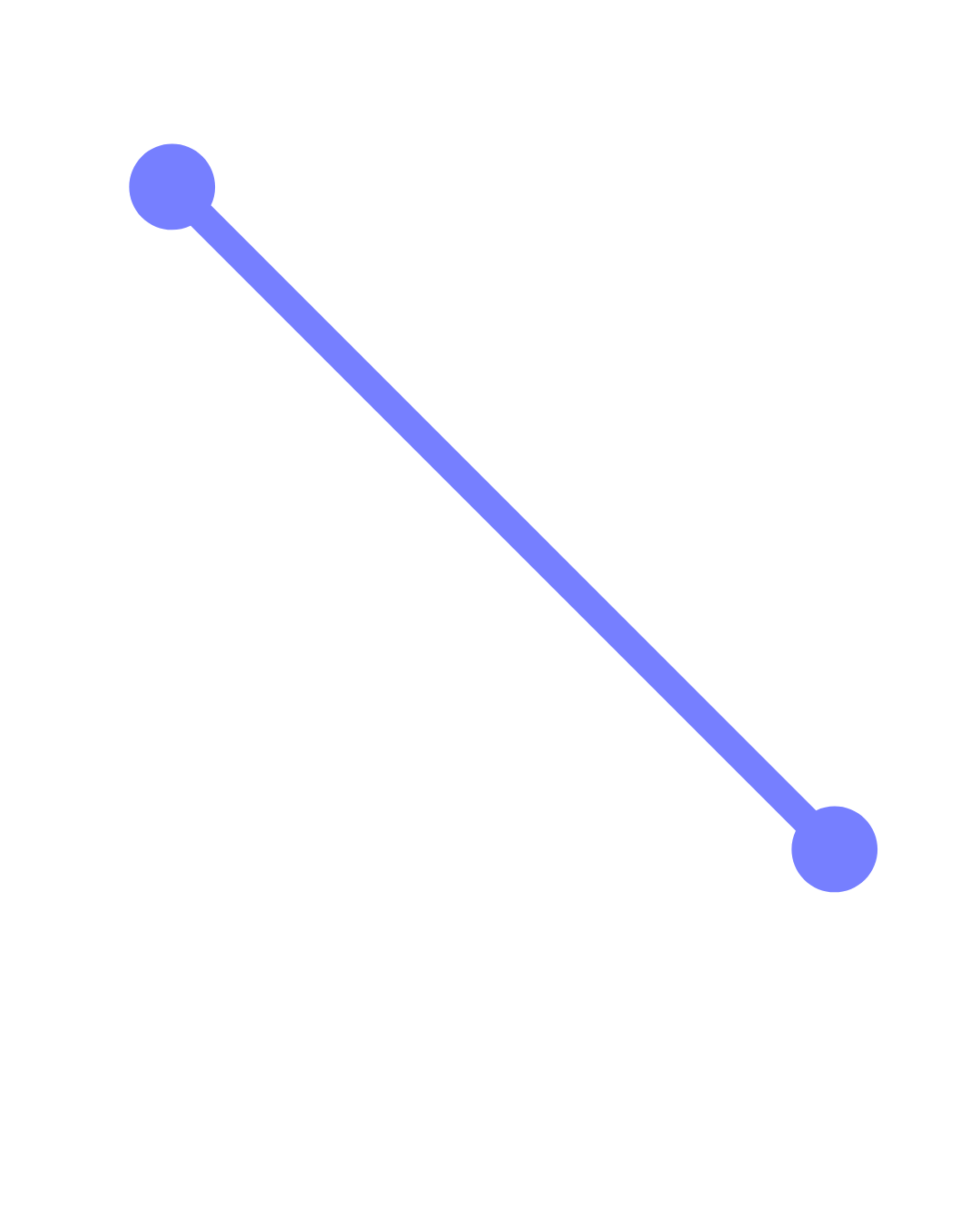 A simple graphic with two circles connected by a diagonal line, both circles and the line are purple.