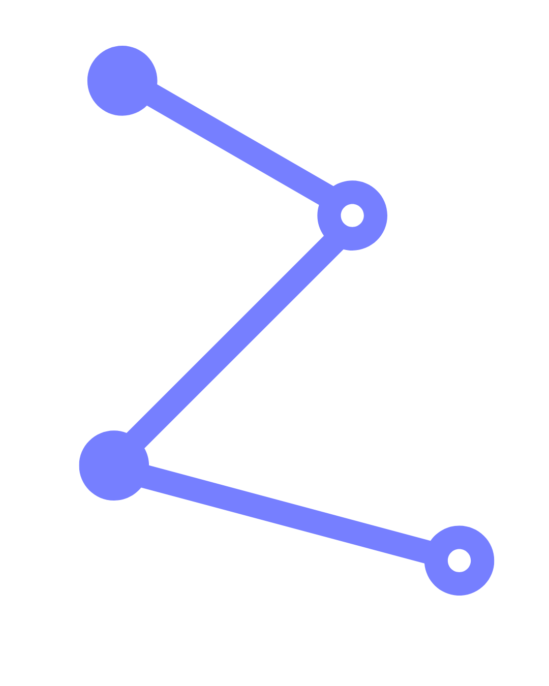 A blue line chart with three data points connected by lines on a white background.