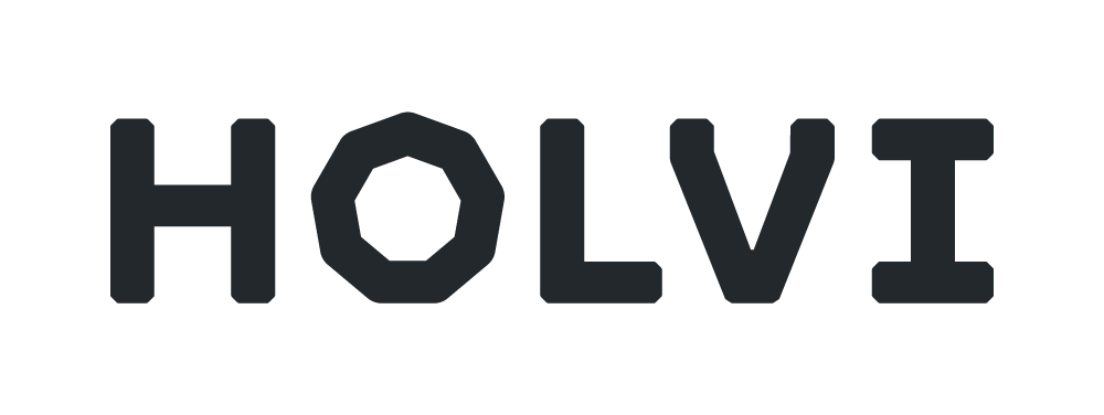The word 'HOLVI' in bold, black letters, with the 'O' stylized as a geometric shape.
