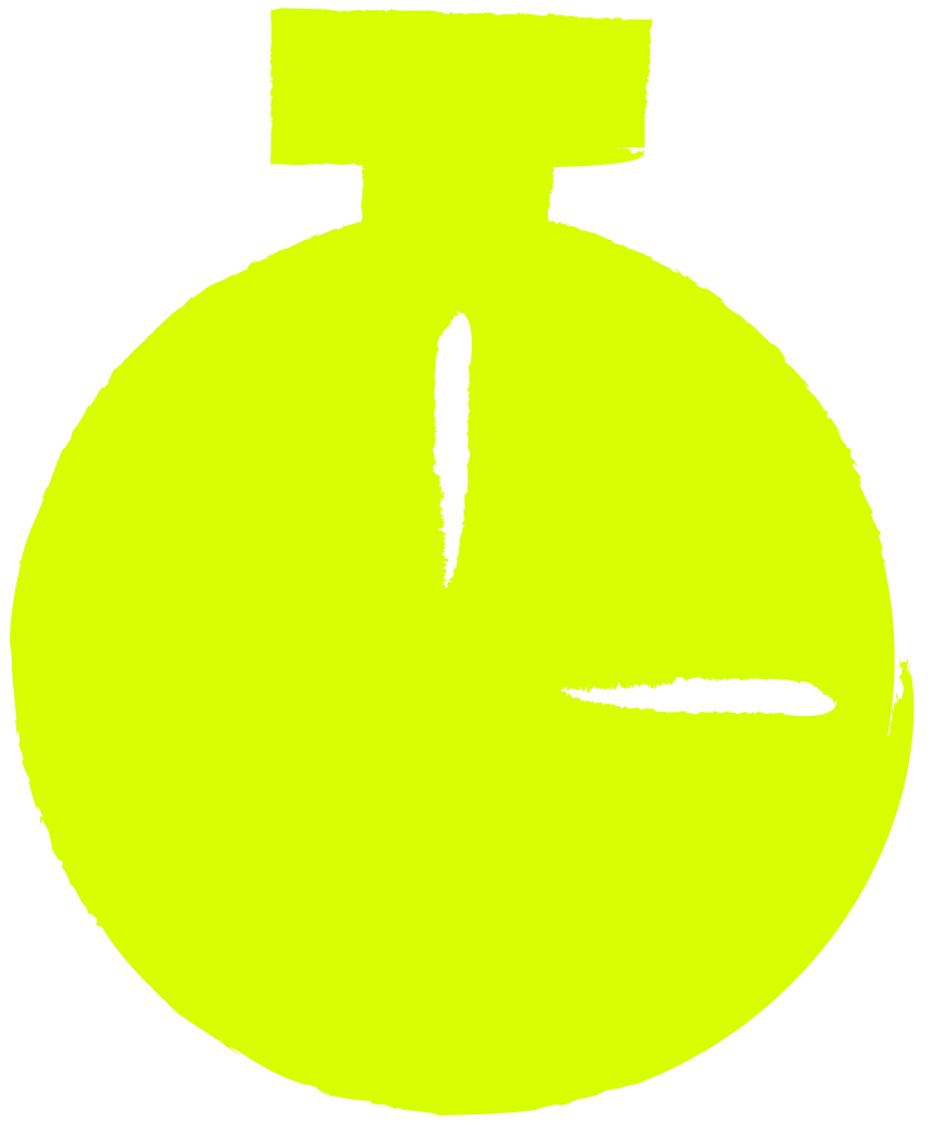 Une représentation stylisée d'un chronomètre ou d'une montre, en couleur jaune fluo sur un fond noir.
