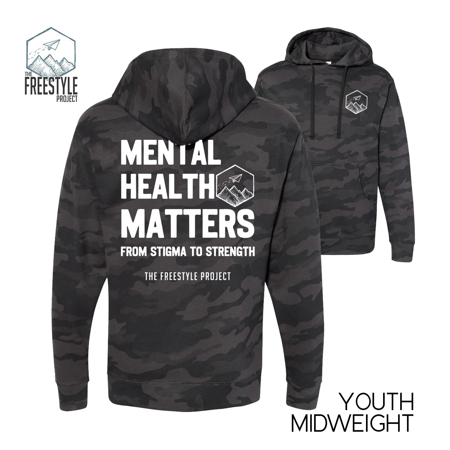 Mental Health Matters | Youth Camo Hoodie Sweatshirt | Midweight