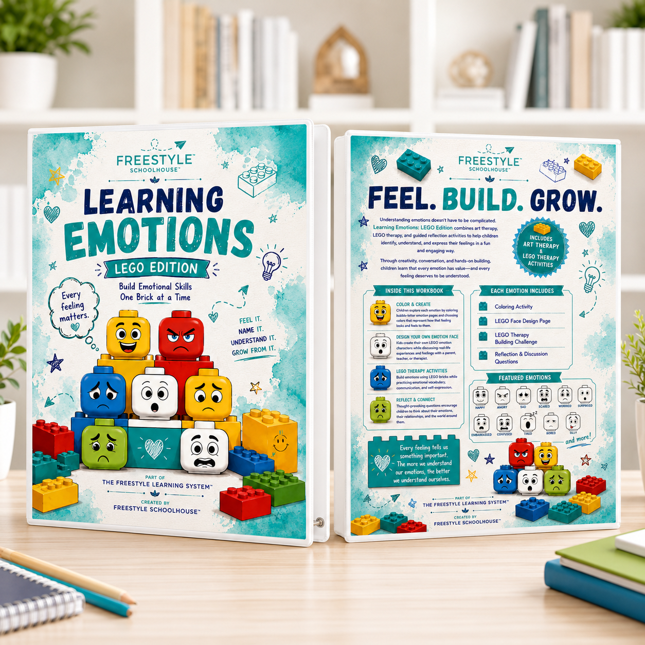 Learning Emotions | Building Brick Edition | Childs Workbook + Parent/Therapist Notebook