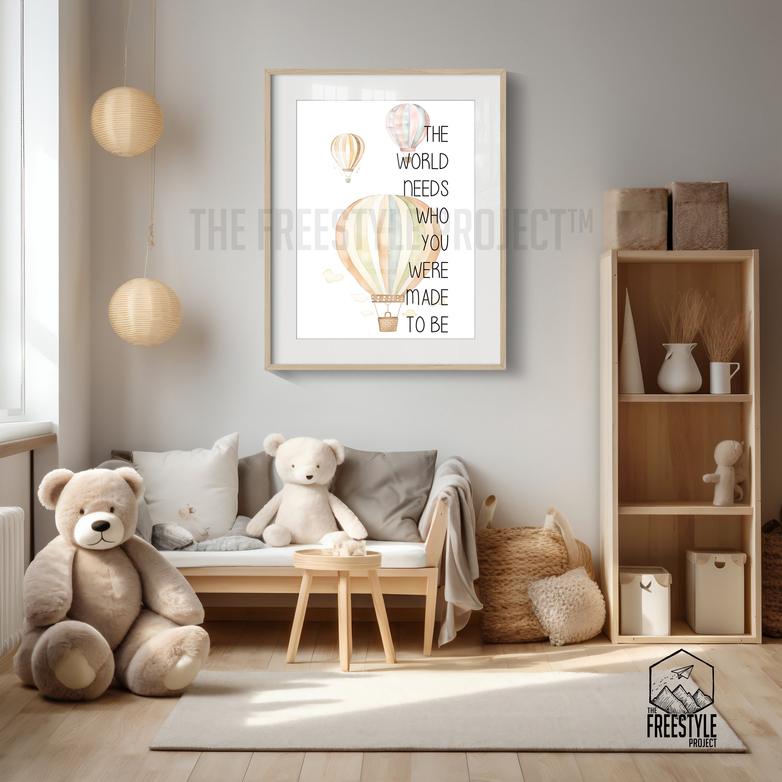"The World Needs Who You Were Meant To Be" Watercolor Hot Air Balloon Poster – Digital Download