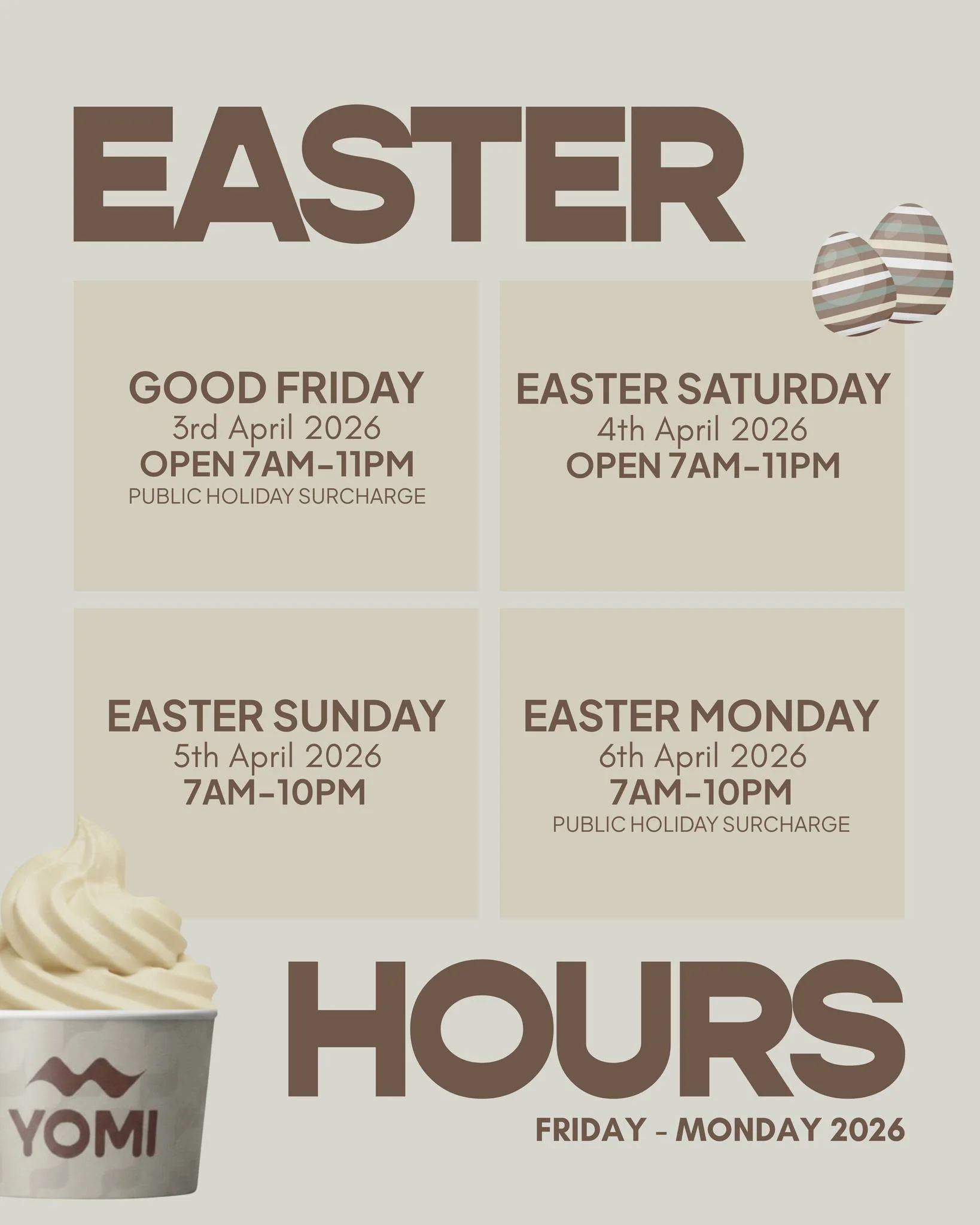 Yomi's Easter weekend hours🐰
We&rsquo;re open!🥣