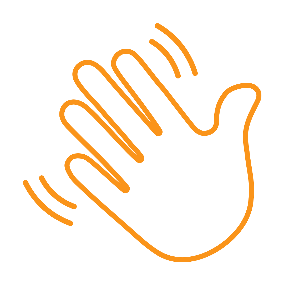 An orange outline of a hand waving.