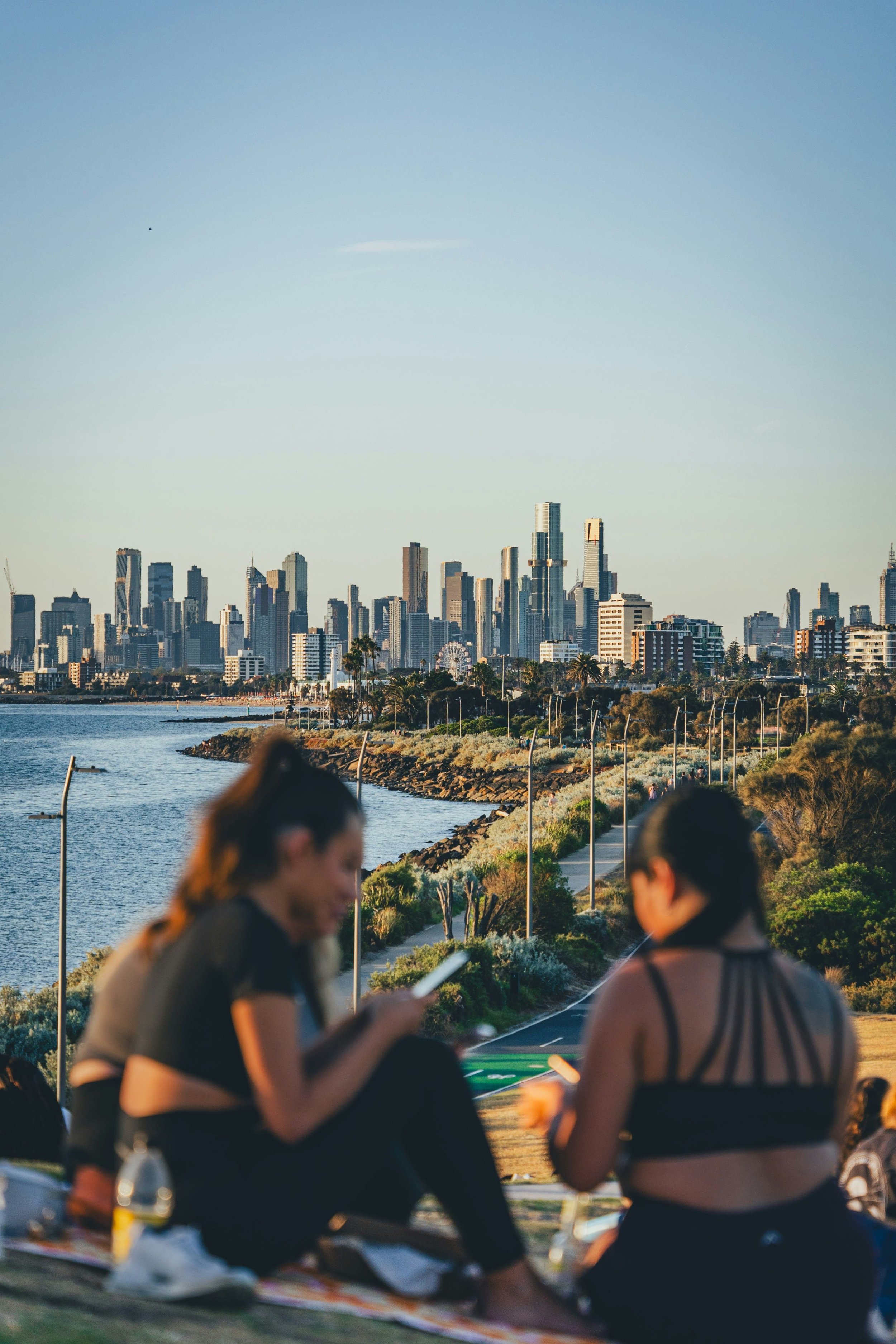 Melbourne skyline vanaf point ormond park tijdes zonsondergang