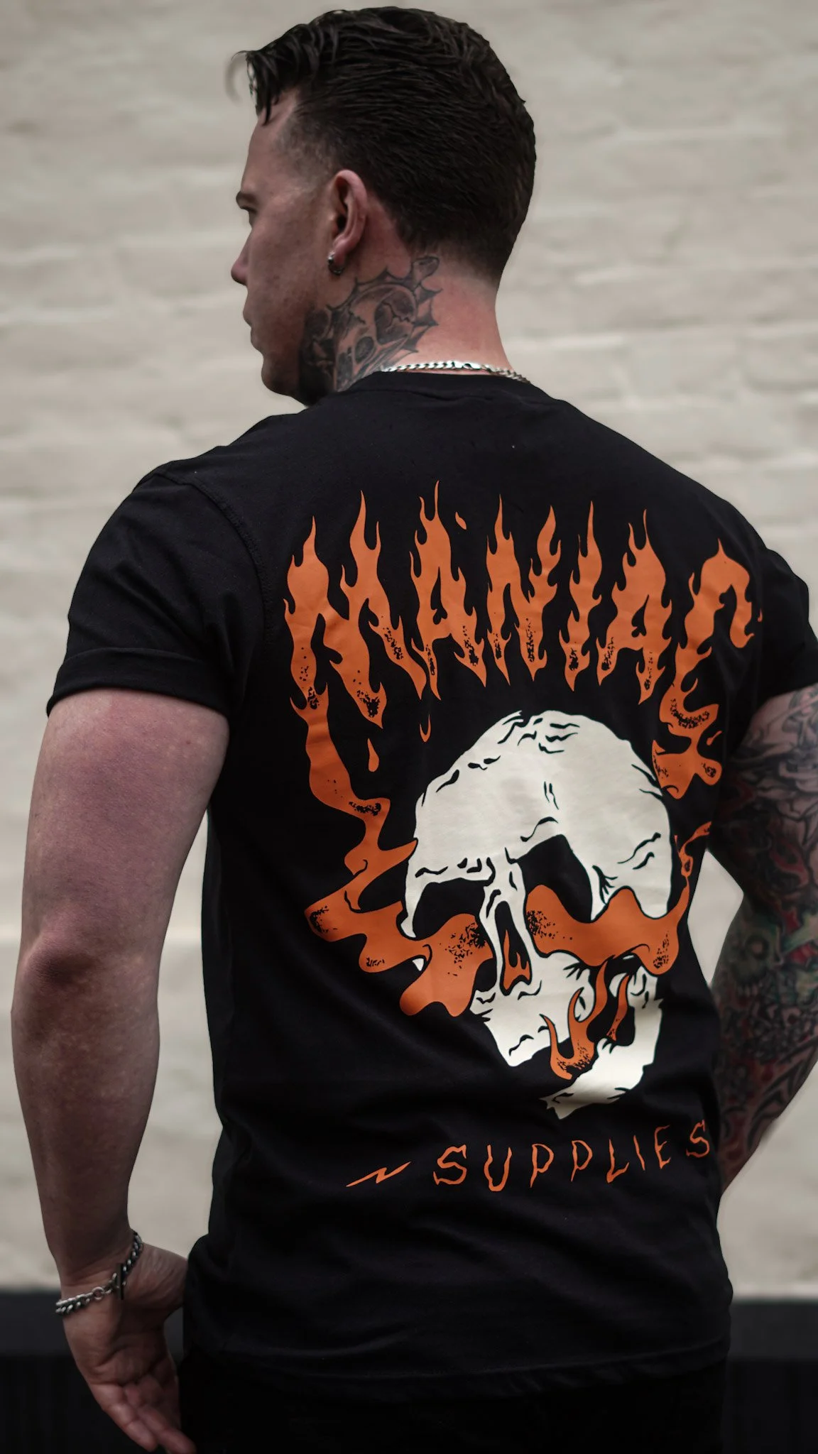 MANIAC- FLAMING SKULL BLACK