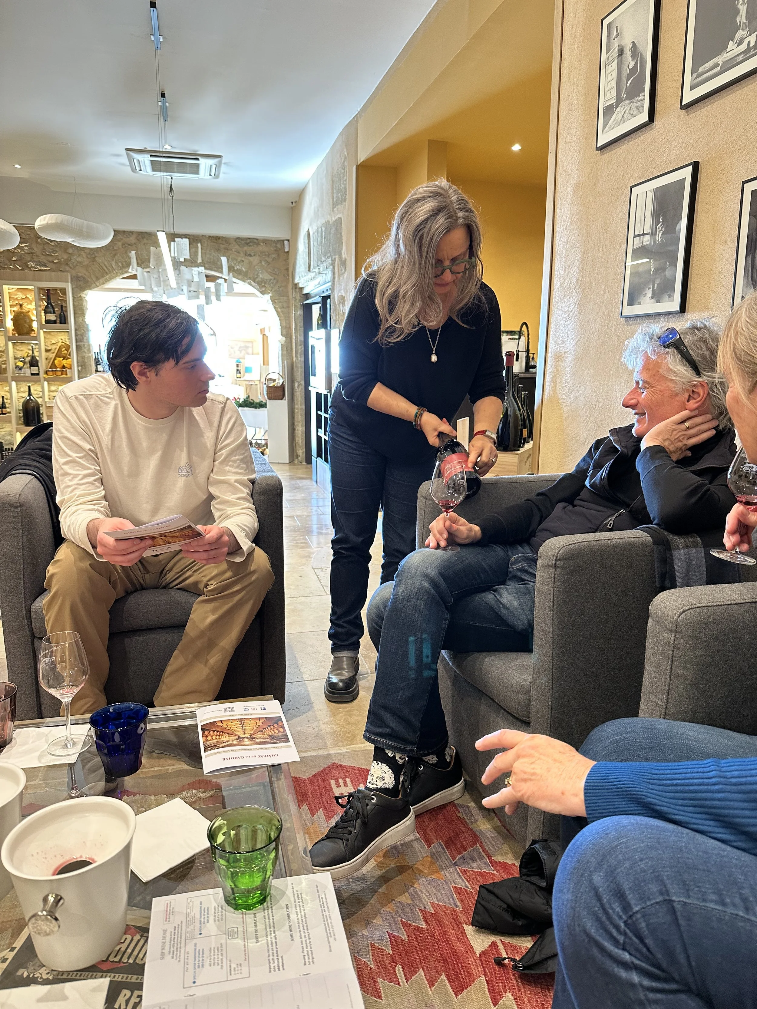 A private family group enjoying the wines of La Gardine in Chateauneuf-du-Pape