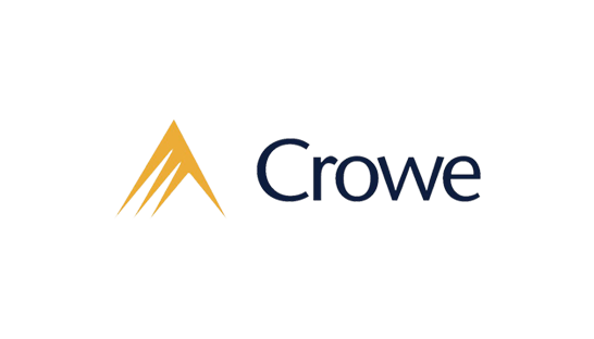 Logo of Crowe with a gold stylized mountain and the company name in navy blue text.