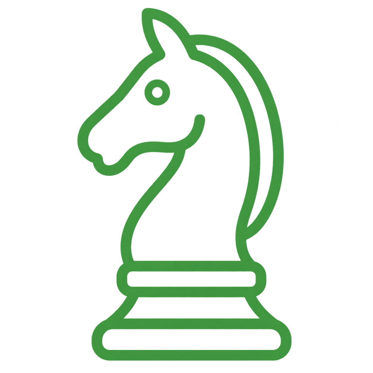 Neon outline of a chess pawn piece with a horse head shape design inside it.